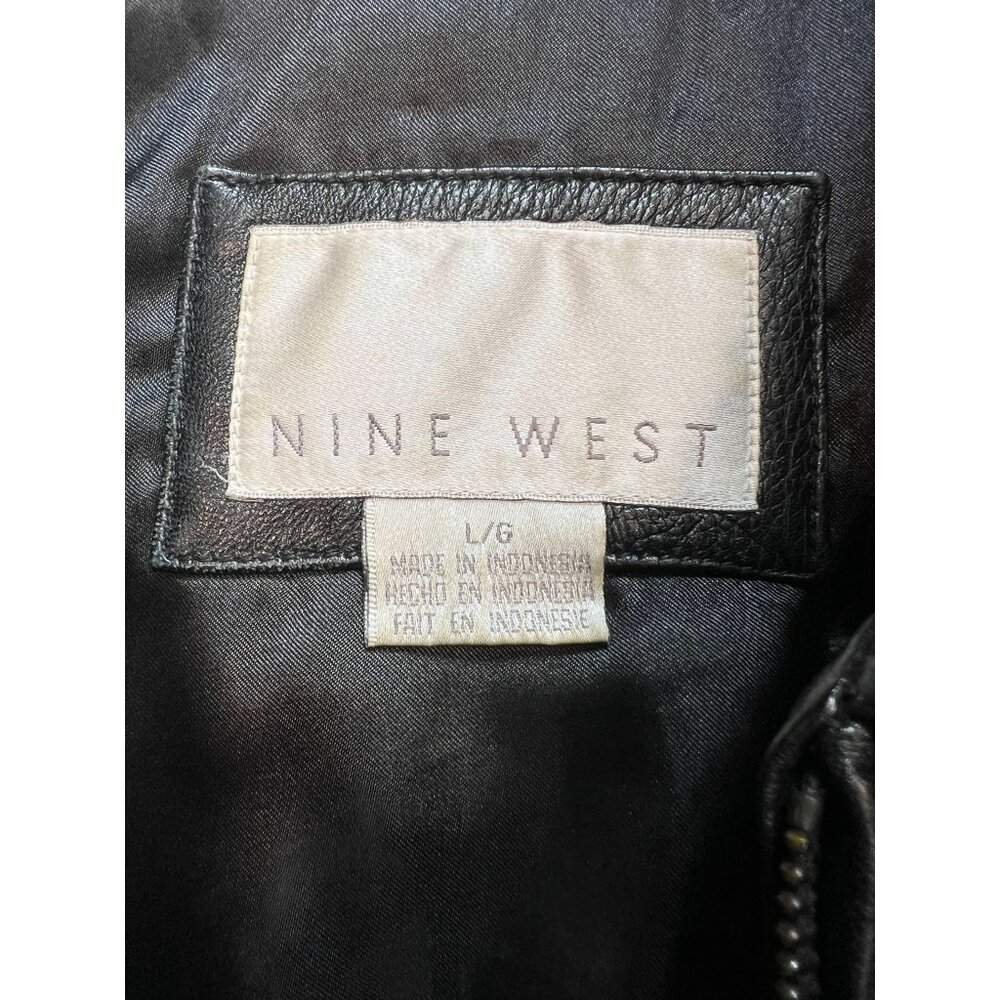Nine West Women's Classic Leather Jacket Size L Black Full Zipper - Picture 3 of 11